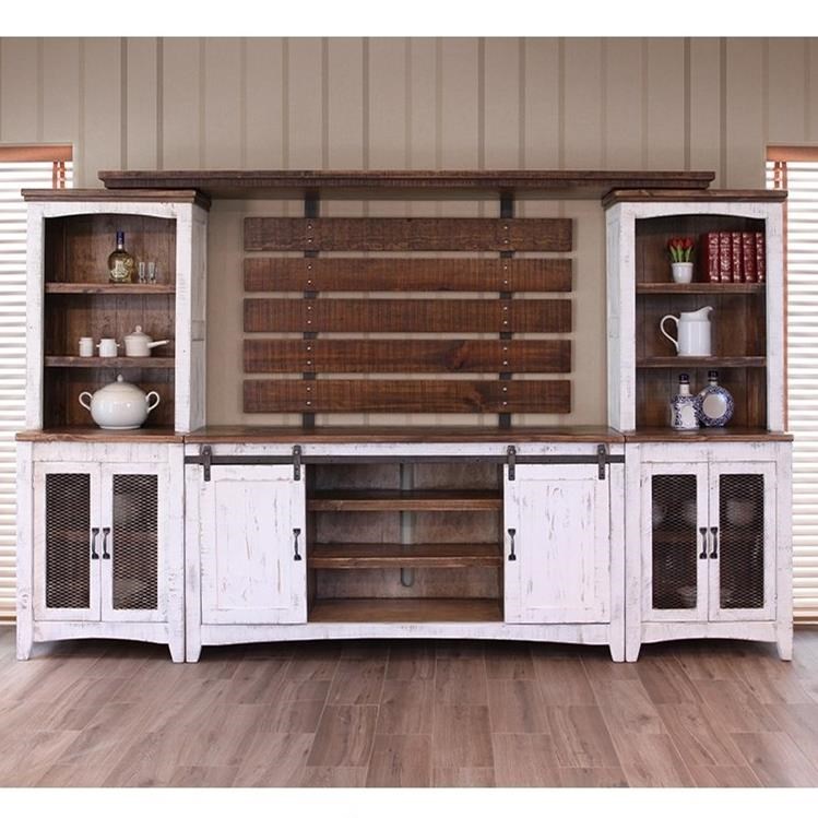 Distressed white entertainment wall unit sale